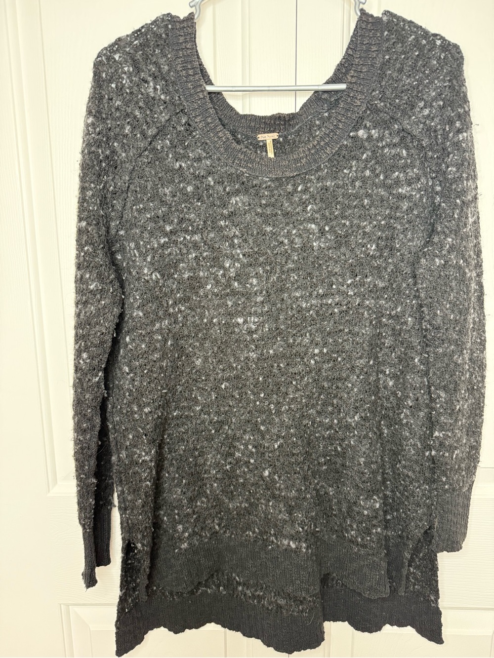 Free People XS Charcoal Marled Oversized Open Knit Sweater Tunic